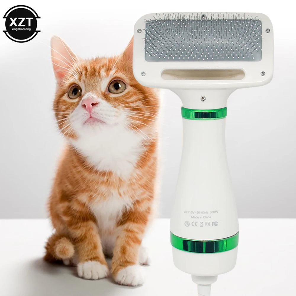 Pet Hair Dryer 2-In-1 Cat Dog Puppy Dryer Grooming and Care Low Noise Adjust Temperature Pet Brush for Long Short Dog Supplies